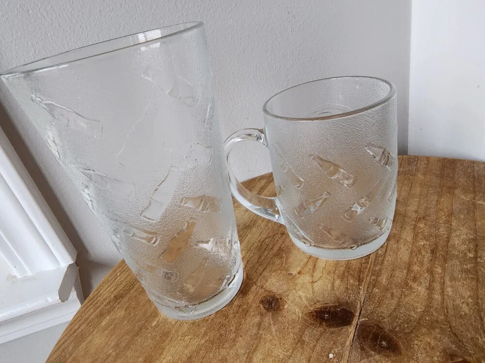 Vintage Clear Coca-Cola Bottle Fying Print Pebble Textured Glass Tumbler & Mug